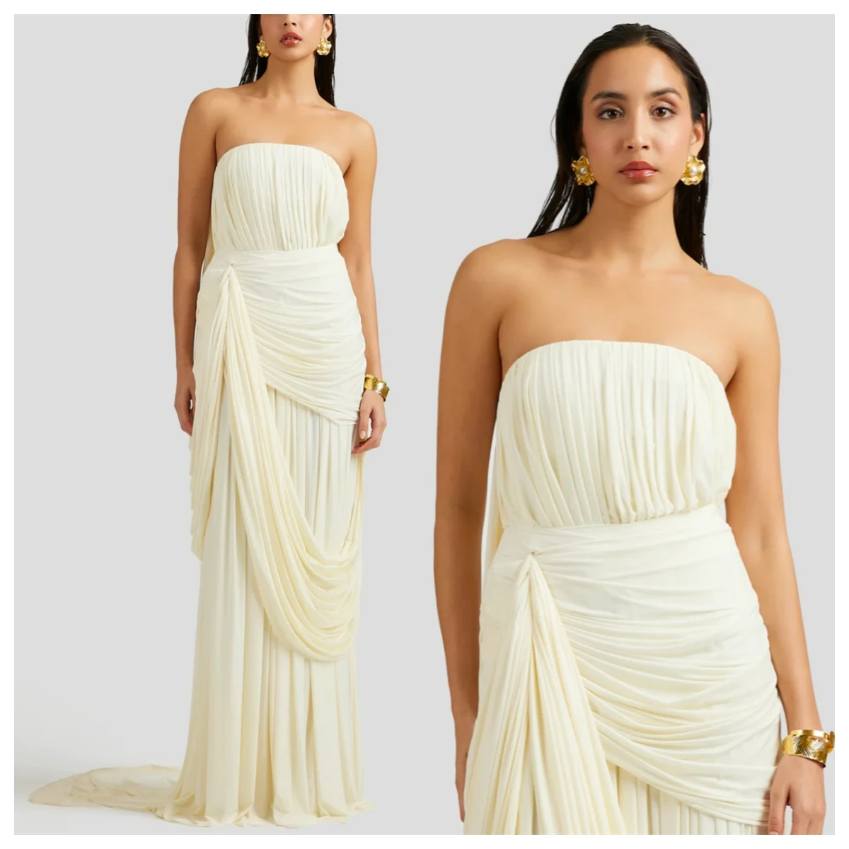 فستان سهرة جيرسي عاجي رائع مخصص حورية البحر بدون حمالات بدون أكمام فساتين المشاهير الحديثة حسب الطلب