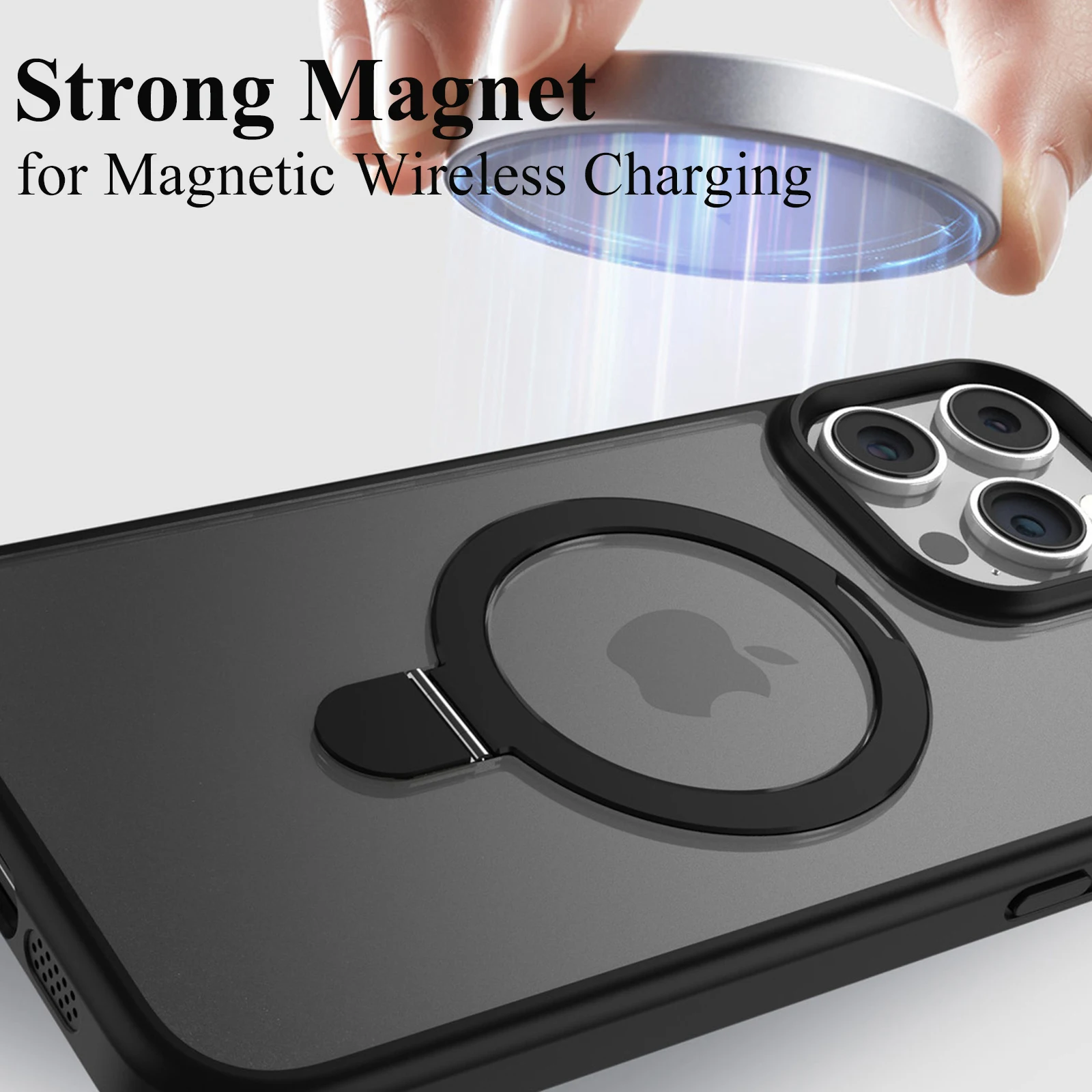 Magnetic Mobile Phone Case with Ring Stand for iPhone 15 14 Pro Max  Plus 13 12 11 Cases Translucent Cover with Lens Protector