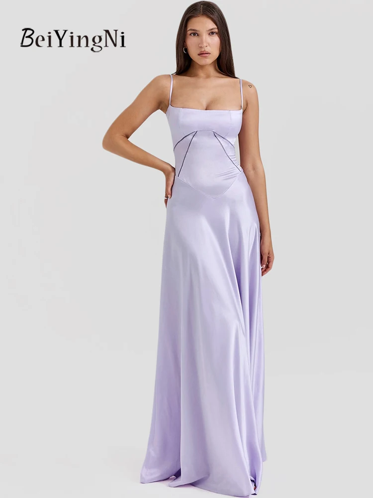

Beiyingni 2025 Summer Elegant Sexy Women Spaghetti Strap Long Dresses Slim Fit Backless Night Party Maxi Dress Bridesmaids Robes
