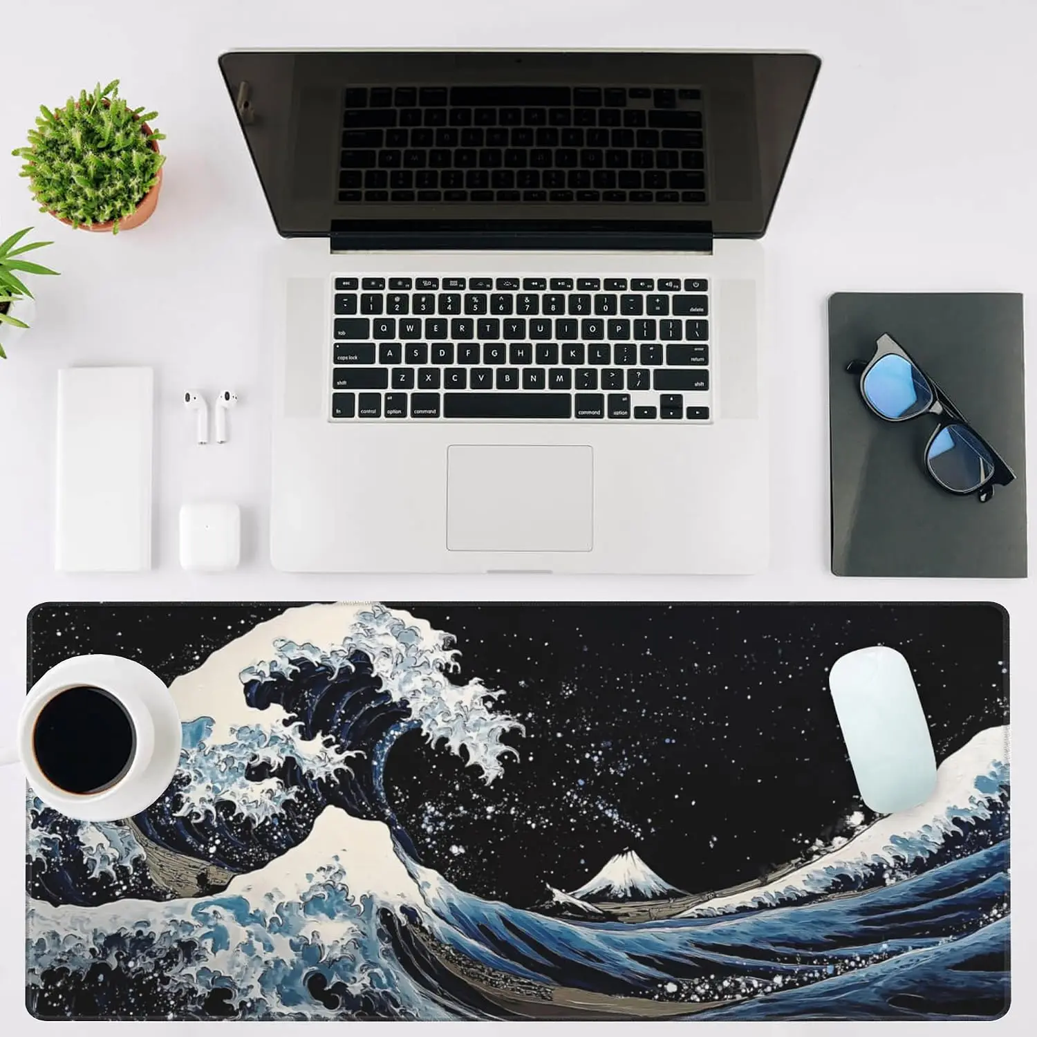 The Great Wave Gaming Mouse Pad, Japanese Ukiyo‑e Ocean Wave with Starry Night Sky, Smooth Edge Non‑Slip Mat for Gamers Office