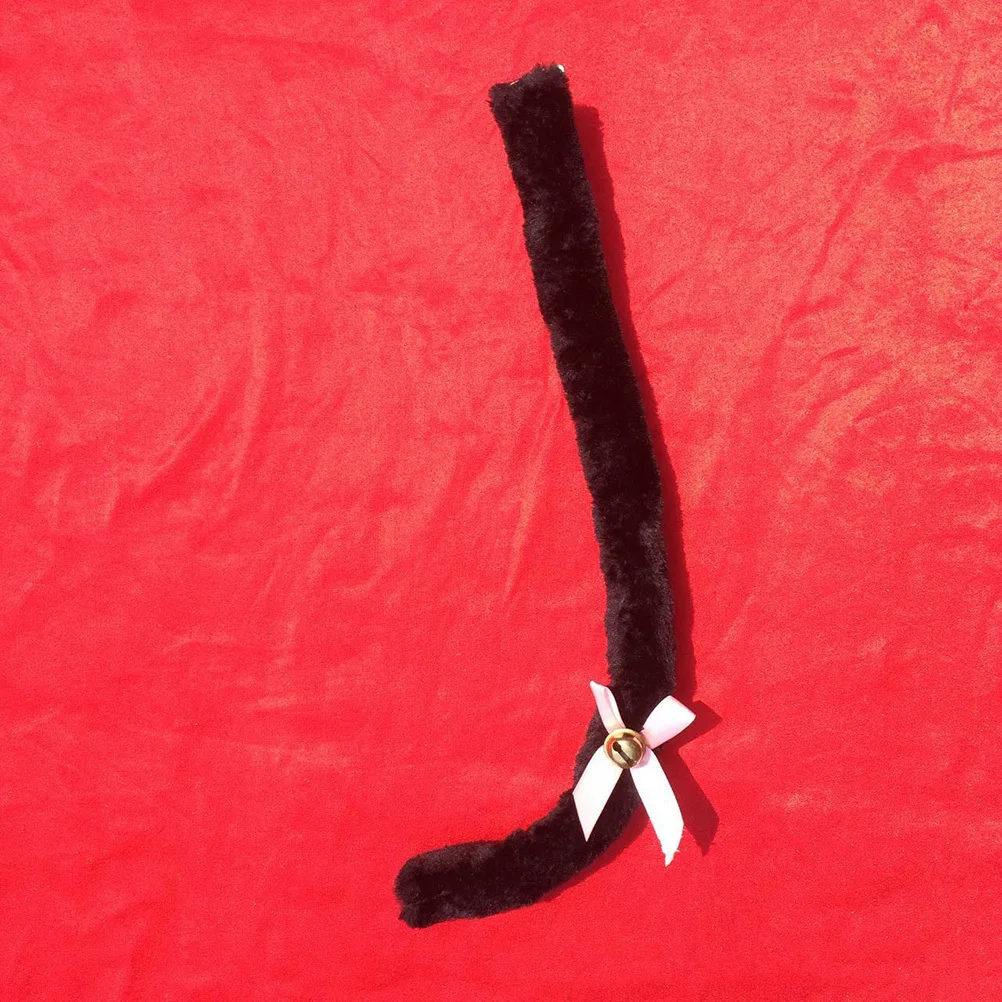 ذيل أسود لطيف Bowknot جرس قابل للتعديل مرنة تأثيري زي حفلة ملحق ذيل القط حفلة تأثيري حلي