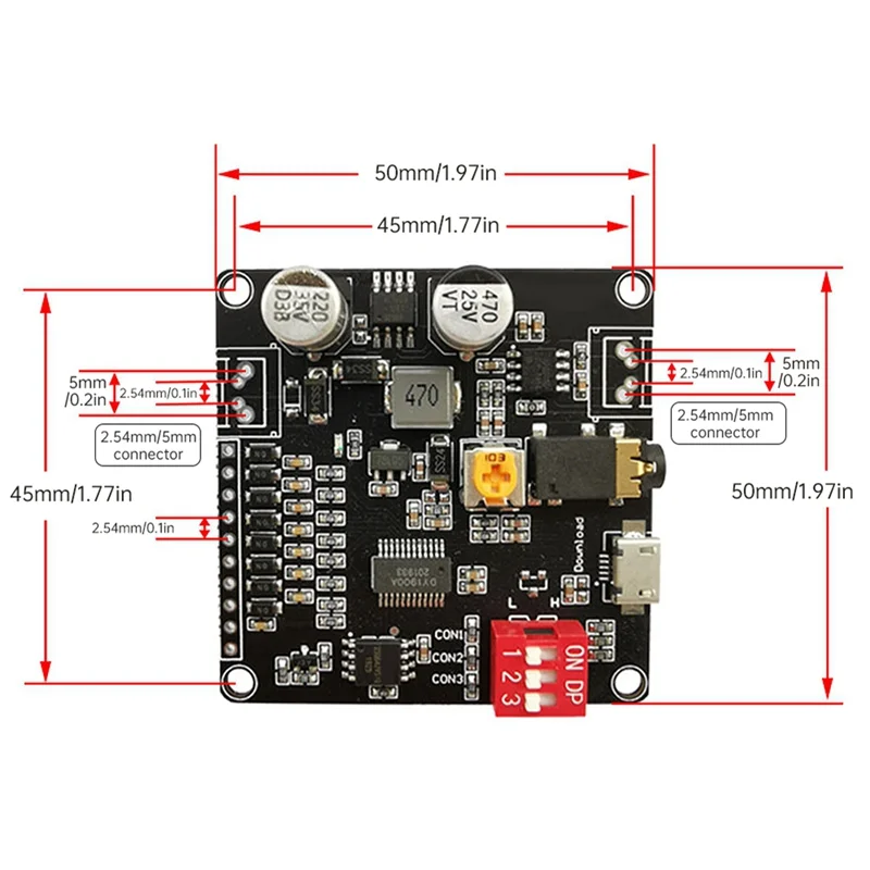 ABSQ-DY-HV8F 12V/24V 8 MB Flash Storage MP3 Player Voice Playback Module 10W/20W Trigger Serial Port Control For Arduino Micro U