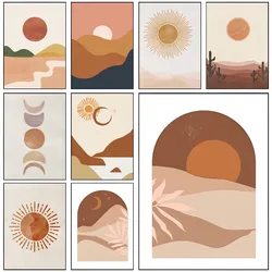 Morandi Sun And Moon Poster Self-adhesive Art Waterproof Paper Sticker Coffee House Bar Room Wall Decor