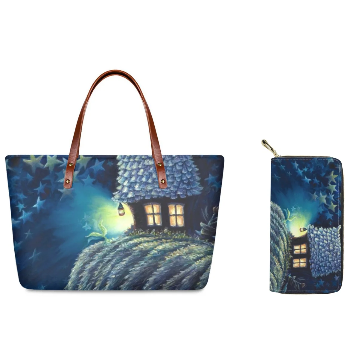 

FORUDESIGNS Moonlight Landscape Design 2Pcs/Set Totes Bags Luxury Large Capacity Teen Girls Handbags Shopping Bag Women