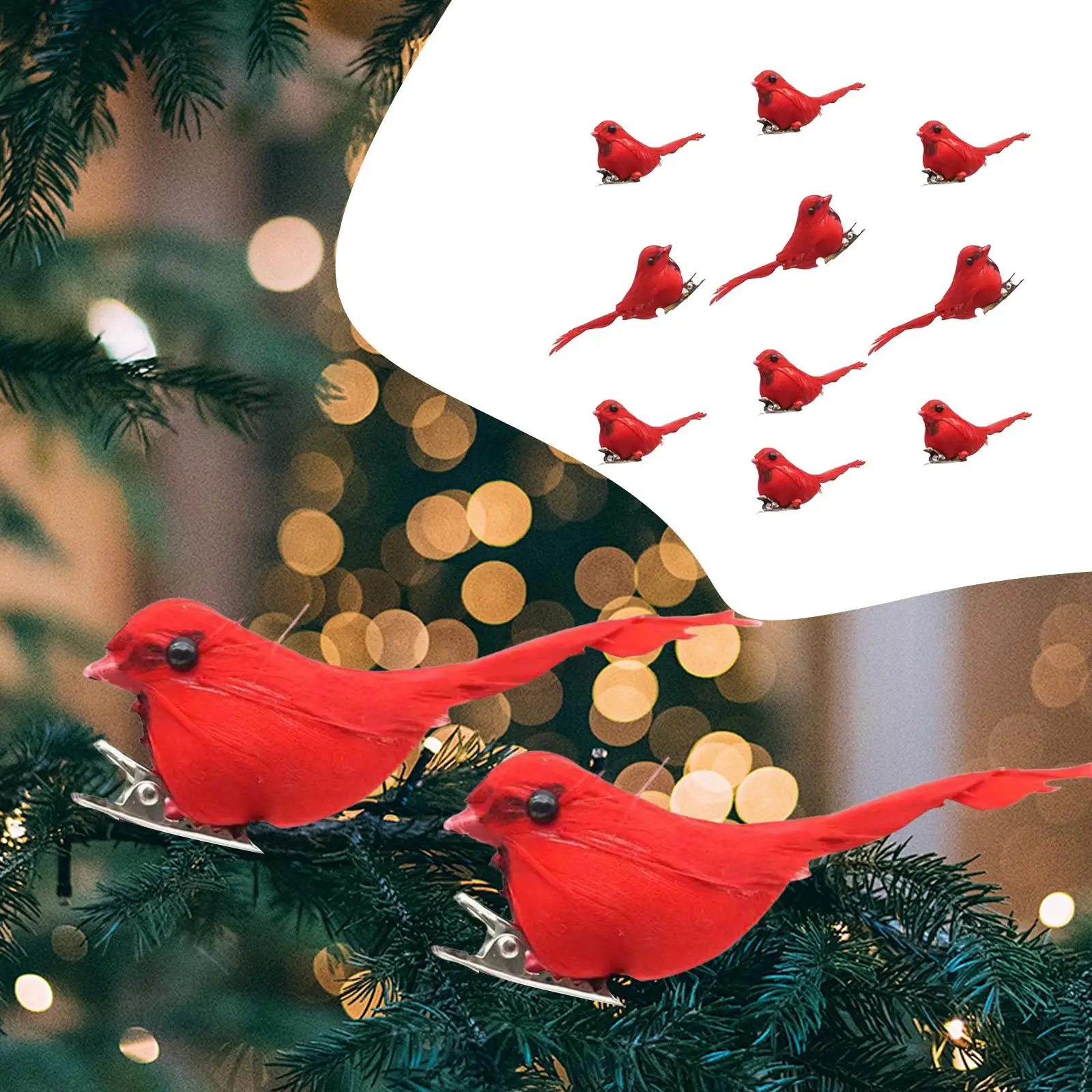 Artificial Christmas Red Bird Ornaments with Clip Seasonal Xmas Decors Art Simulation Bird Decorations for Branches Courtyard
