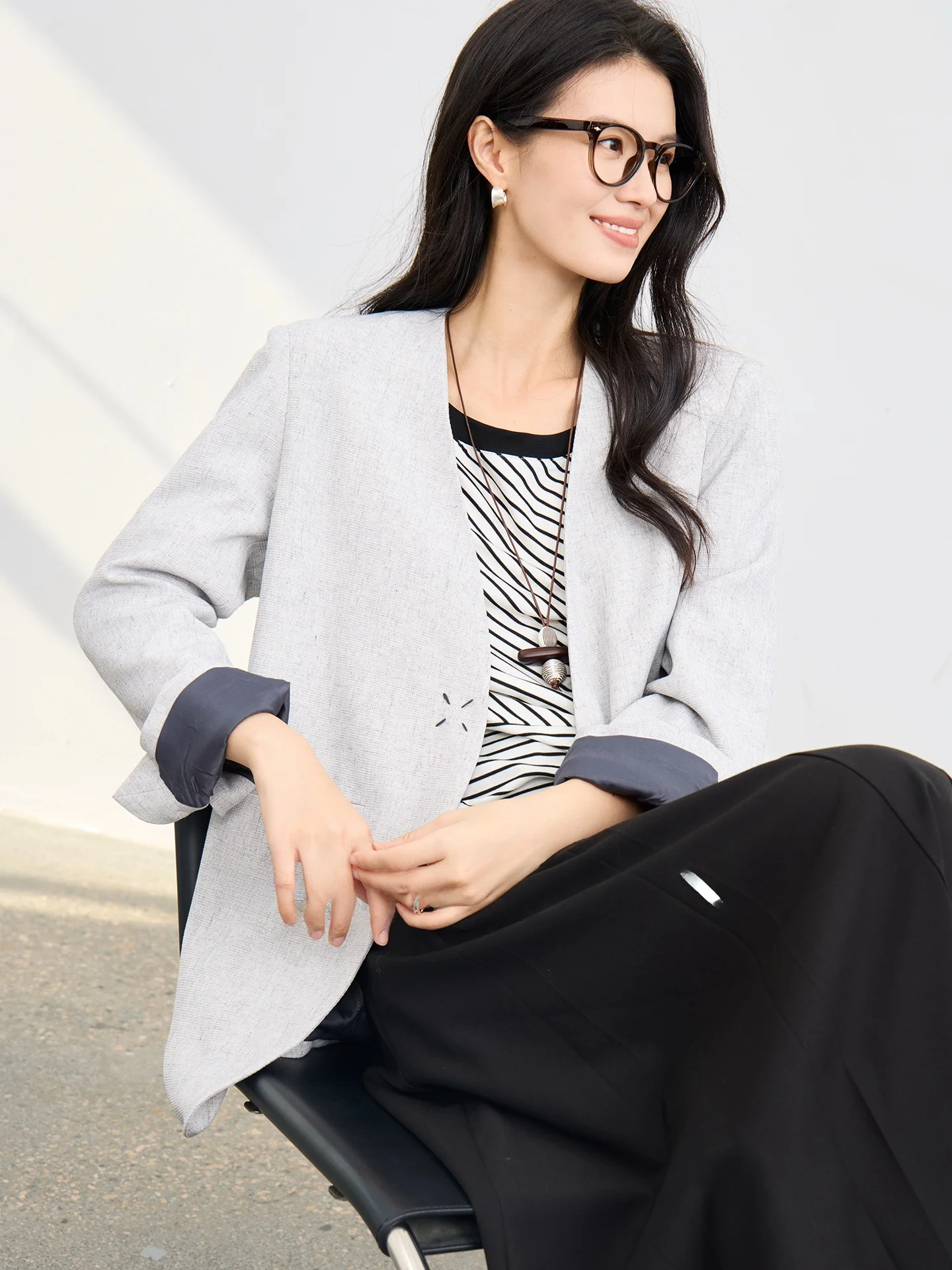 

ay Casual oulder Length Suit Jaet Women's Spring New Sle High Quali No Collar Westwear Polyester Fiber Full Lined