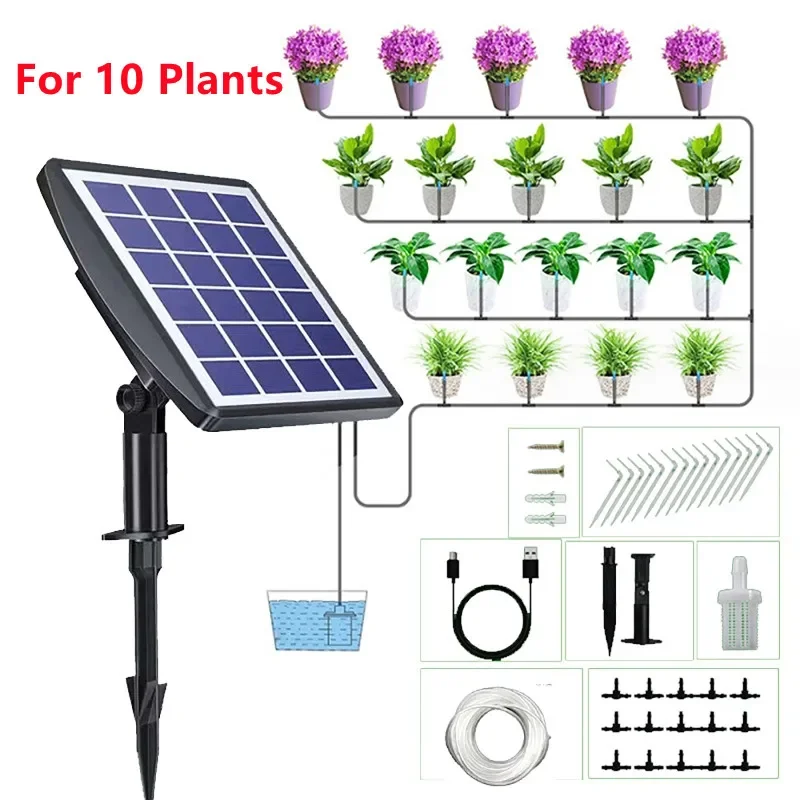 Intelligentes Solarbewässerungsset 6V 36W mit eingebauter 2200-mAh-Batteriebewässerung für Topfpflanzen DIY zeitgesteuertes Bewässerungsgerät