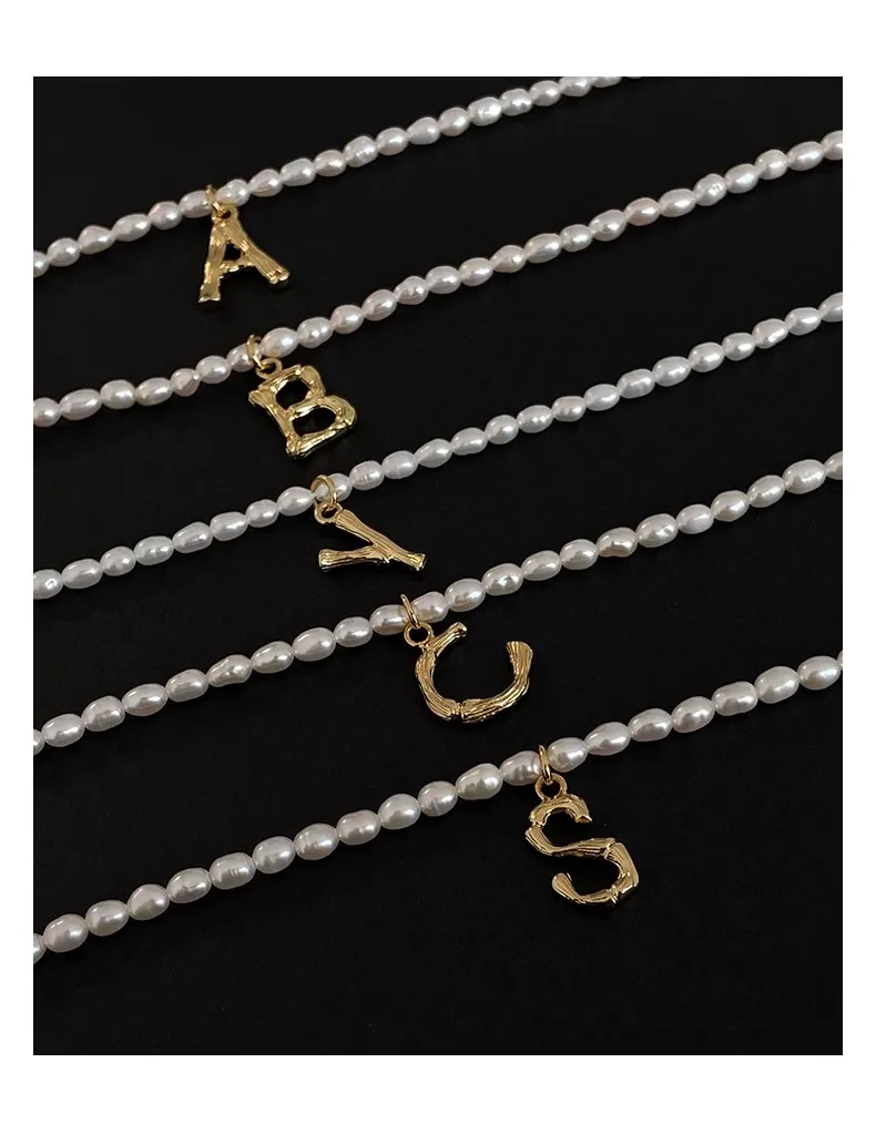 Brass With 18K Real Gold 26 Letters Real Pearl Pendant Necklace Women Jewelry Party Designer T Show Runway INS Japan Korean