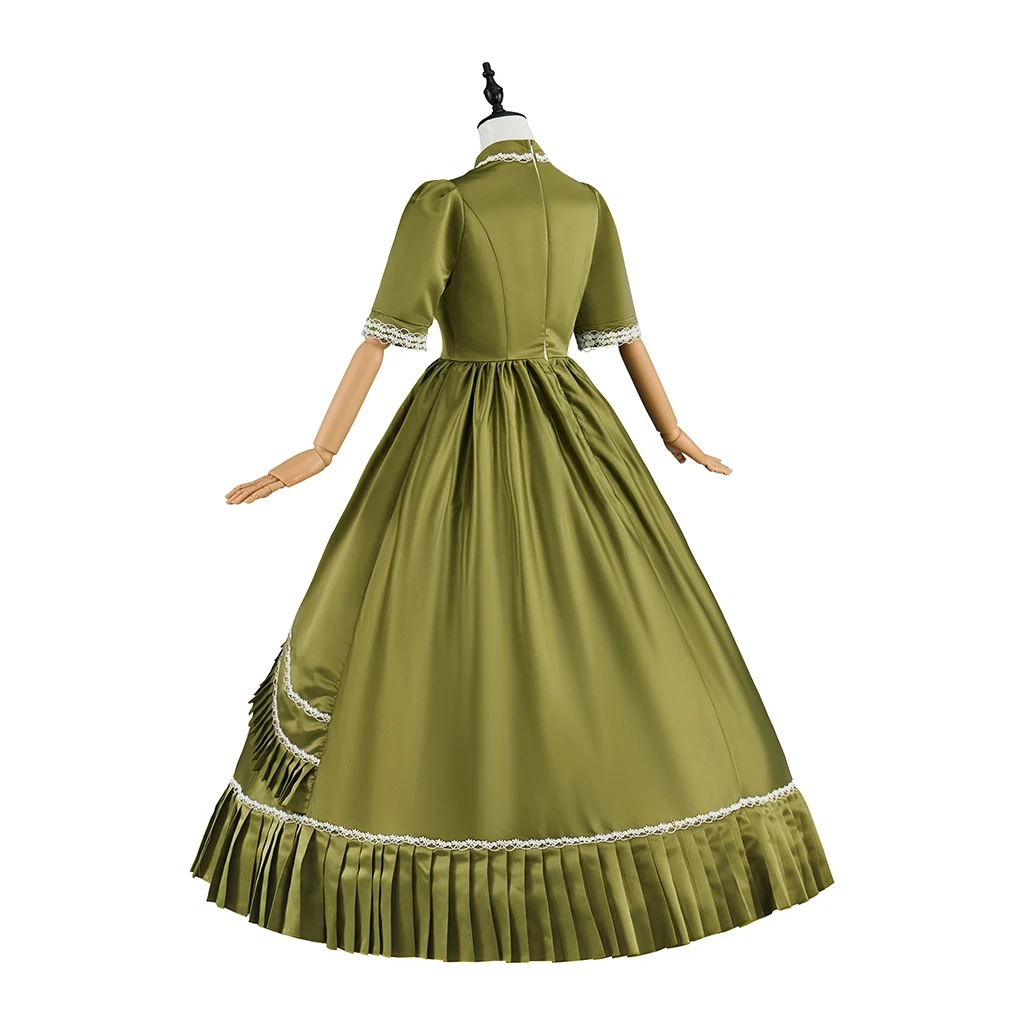 Victorian Green Rococo British Dress Women Retro Medieval Renessiance Dress Edwardian Fashion Costume