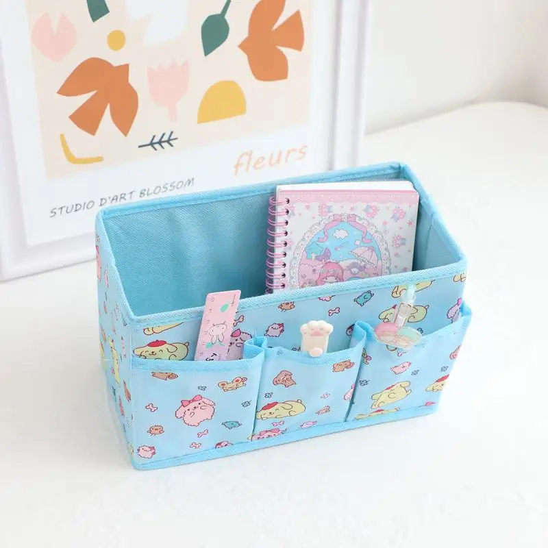 Kawaii Hello Kitty Sanrio Storage Box Large Capacity Household Kuromi My Melody Cinnamoroll Foldable Stationery Cosmetic Storage