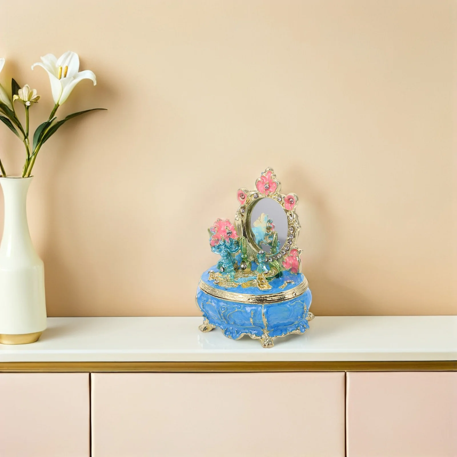 

Enamel Jewelry Trinket Box Hand Painted Hinged Keepsake Case Vintage Dressing Table Decor Candy Storage Organizer Wedding Favor