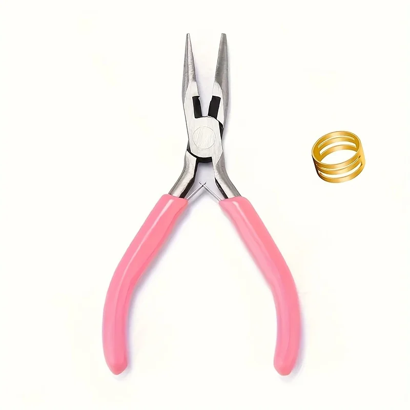 1 or 2-Piece Pink DIY Handmade Pliers Set with Golden Ring, Jewelry Making and Repair Tools for Arts, Crafts, and Sewing