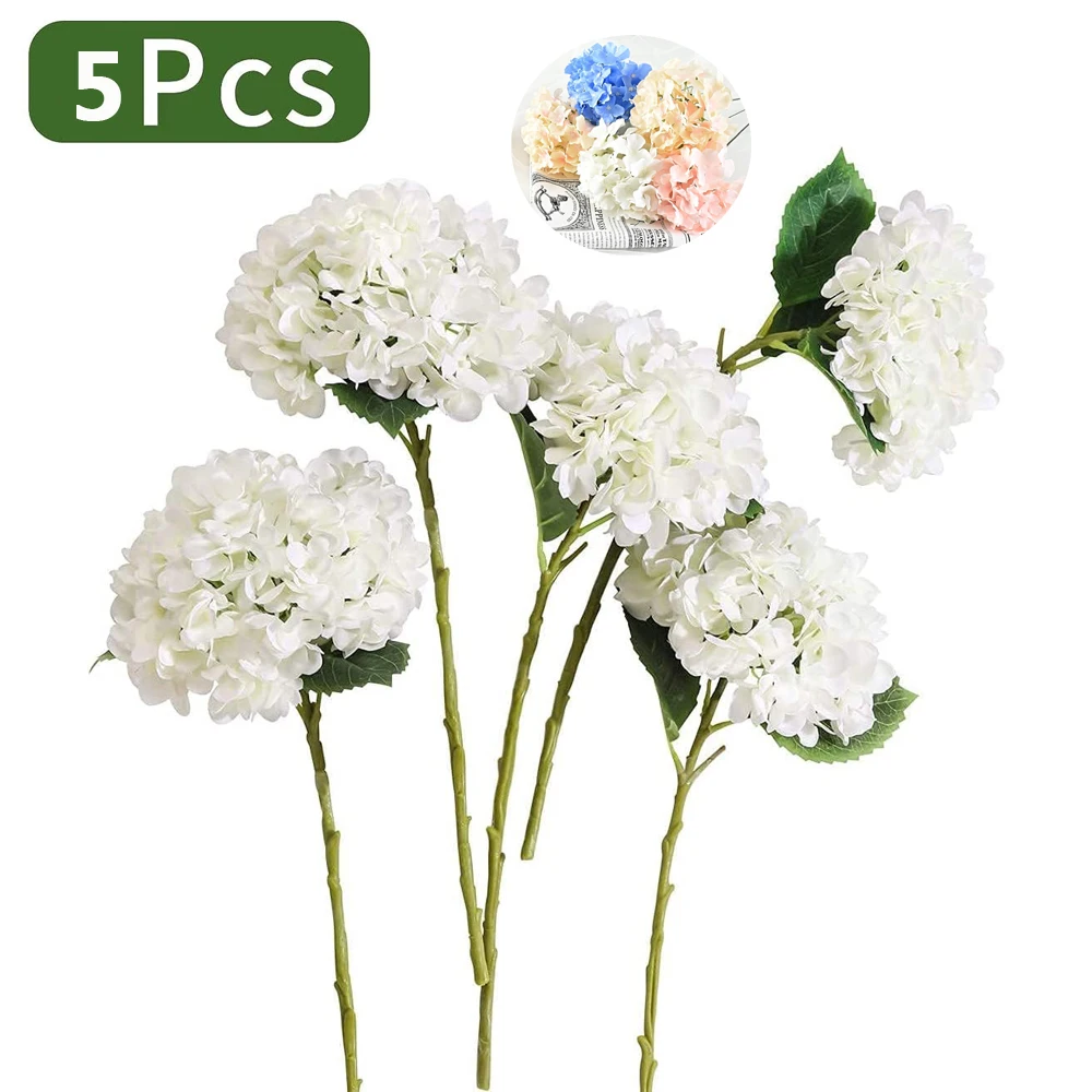 5PCS 15.4In Artificial Hydrangea Silk Flowers Bouquet Stems Faux  for Wedding Centerpieces Party Table Core Home Decor