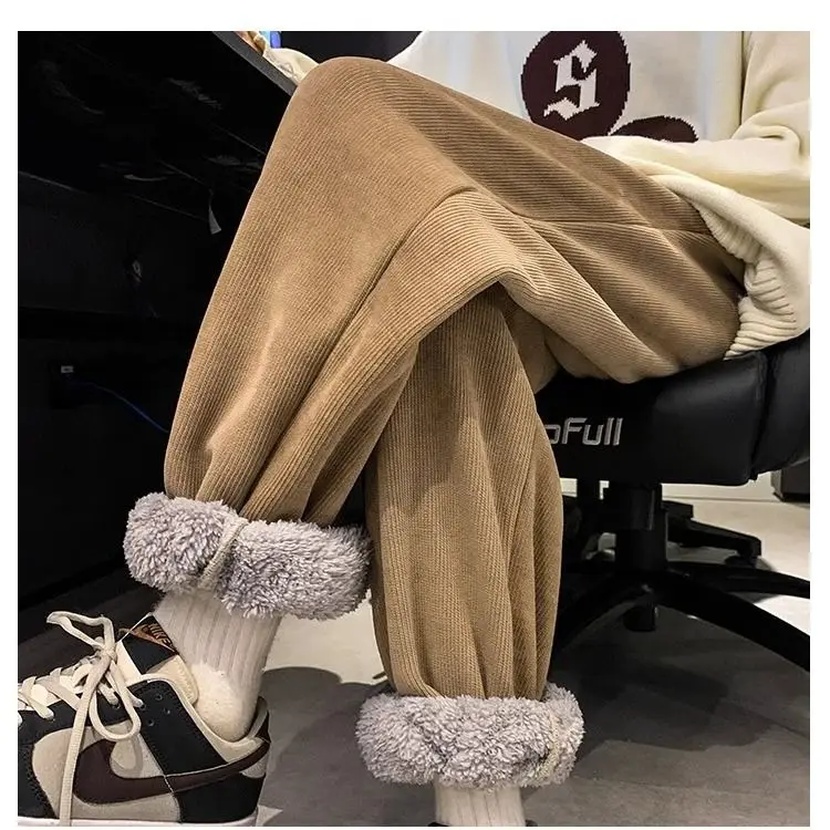

American-style New Lambswool Pant for Men Winter Fleece-lined Thick Corduroy Sweatpants Loose-fitting Warm Casual Trousers