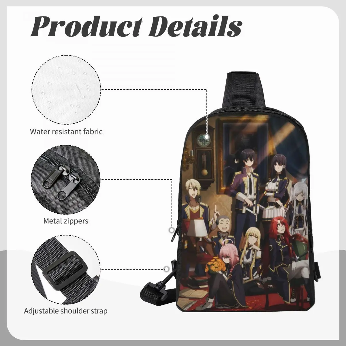 Anime Eminência na Sombra Crossbody Sling Mochila, Estilingue de Ombro, Peito, Ajustável, Viagem, Caminhada Daypack, Ao ar livre