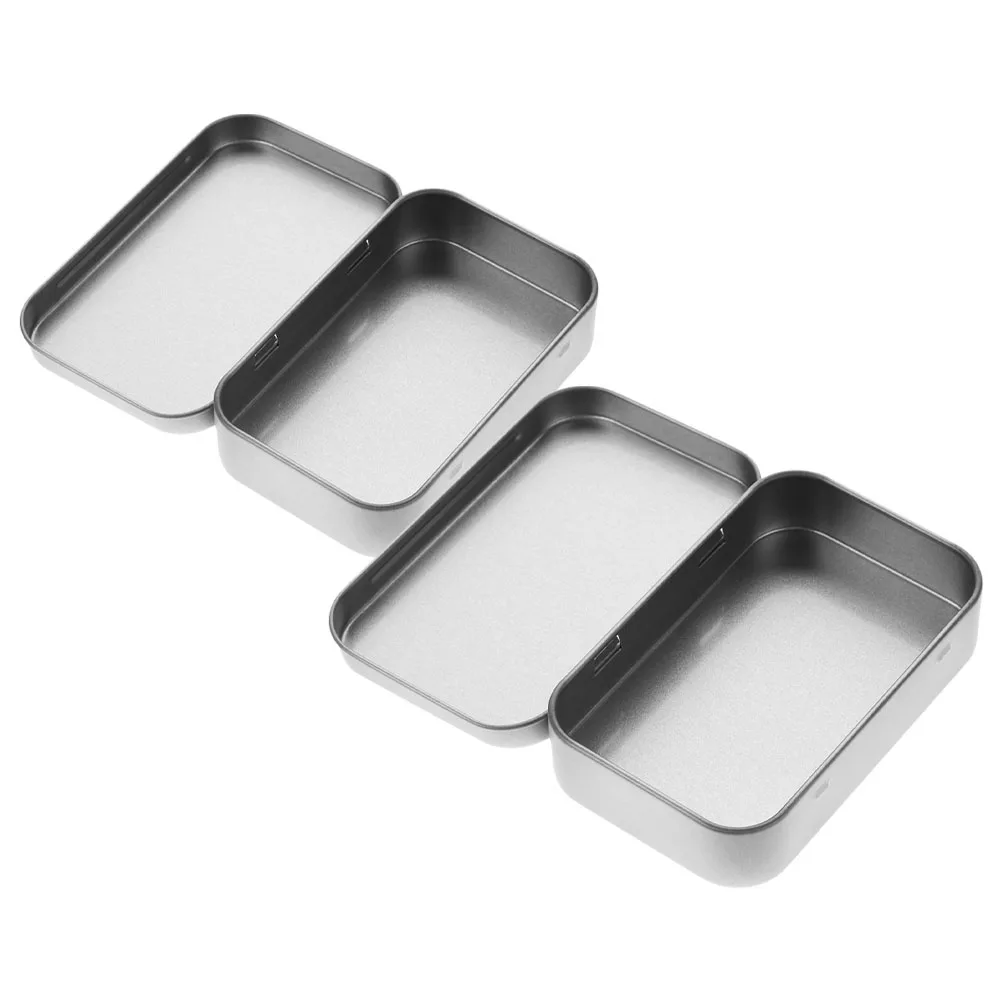 

2pcs Rectangular Boxes Empty Storage Containers Hinged Lid Compact Portable Tinplate Cans For Candy Cookies Treats Storage Tins