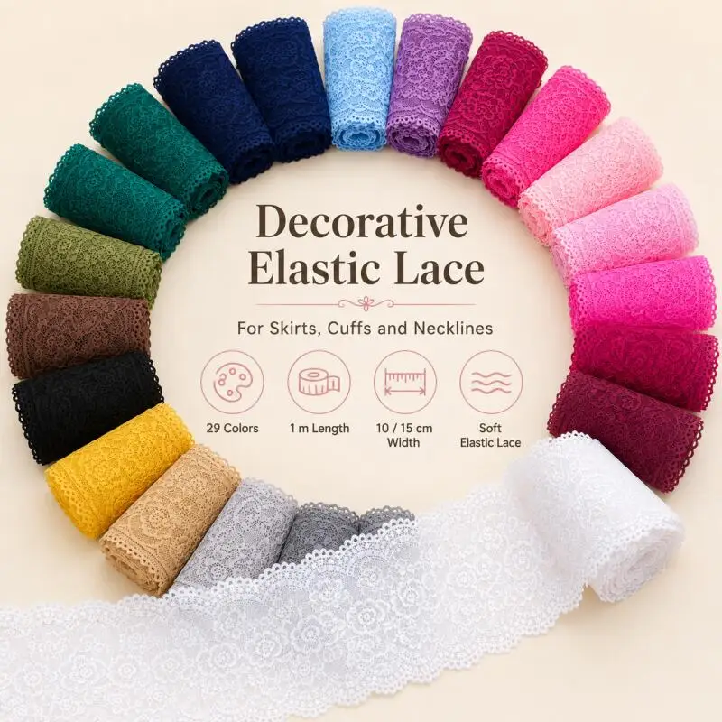1 Meter/Rolle 10/15 cm Breites Elastisches Spitzenband mit Hohlem Blumenmuster DIY Kleidung Nähen Handwerk Spitzenband – Detail 1