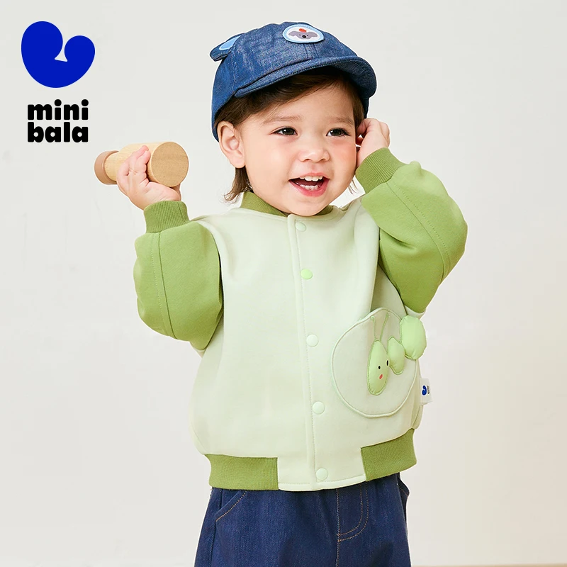 Mini Bala Color-blocking Baseball Jacket Outerwear for Boys and Girls Spring New Version Baby\'s Skin-friendly Outdoor Jacket
