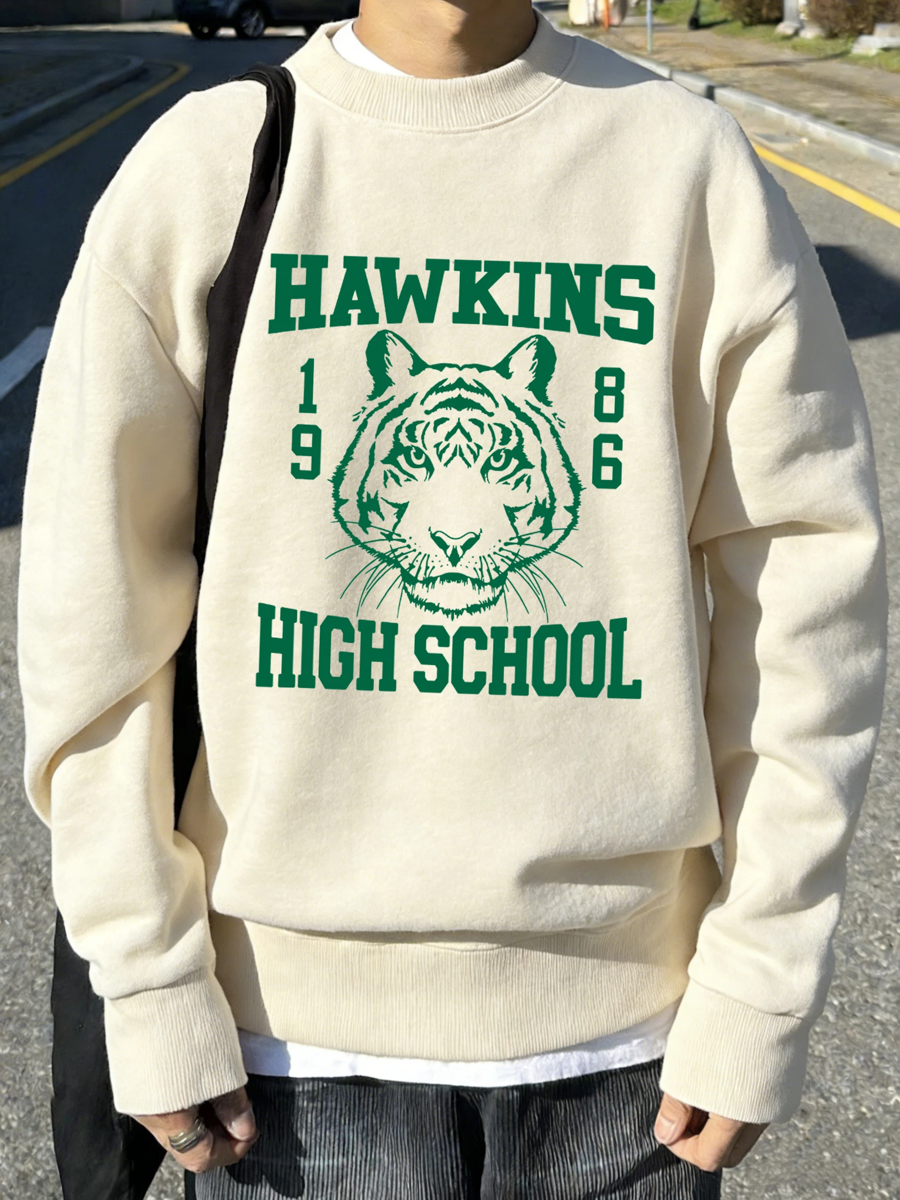 Hawkins 1986 High School Print Men Retro Sweatshirt Fleece Casual Loose Pullovers Autumn Soft Clothes Unisex Crewneck Tracksuit