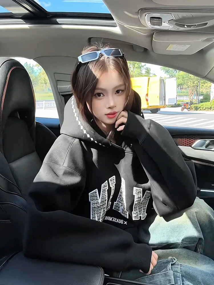 

Толстовка с капюшоном American Sle Heavyweight 500 г Bla ex Autumn Lazy Sle в стиле пэчворк с вышивкой для пары Jaet Свободный крой Long Sve