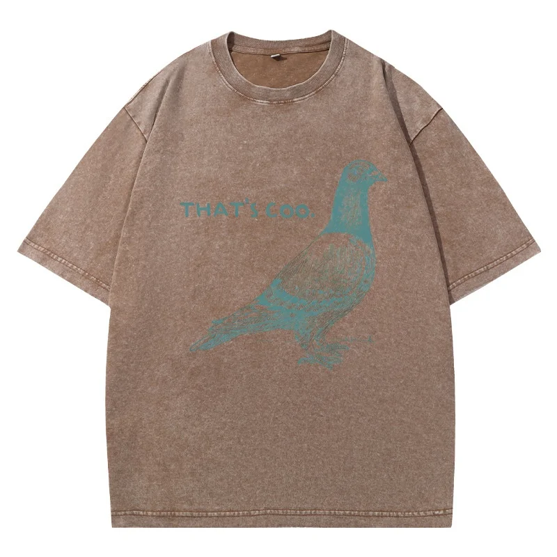 Funny Pigeon Tshirt Cotton Short Sleeve Vintage Washed T-shirts That's Coo Graphic Tee Bird Lover Tees Unisex Oversized Clothing