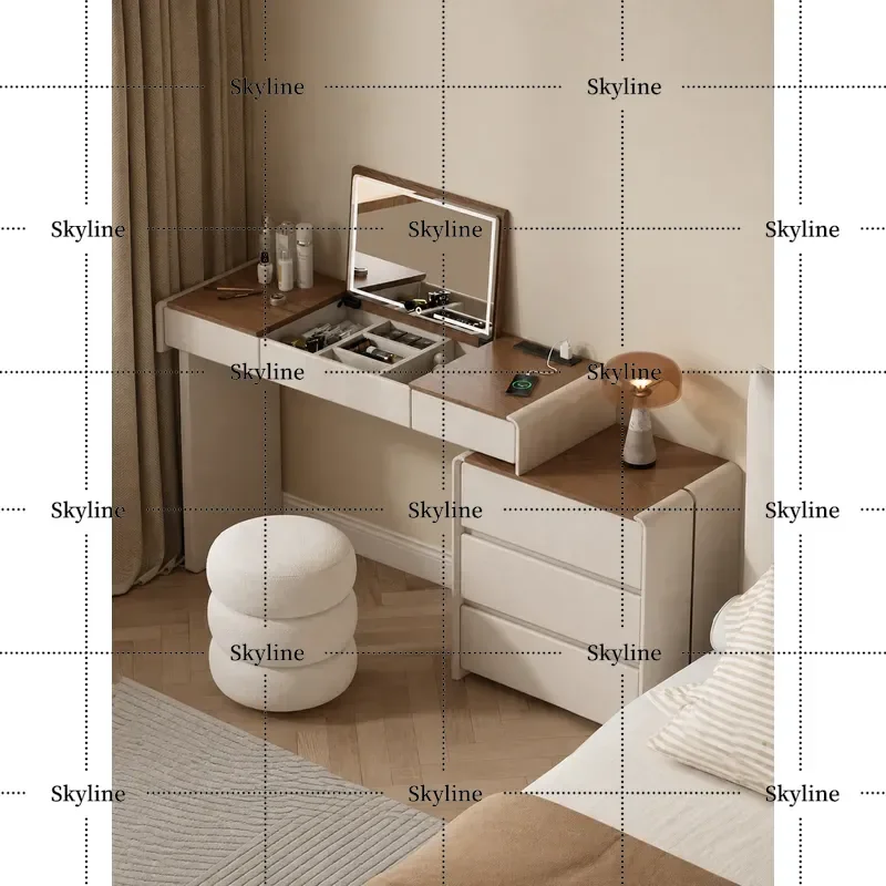 for 2026 Italian Minimalist All Solid Wood Dresser Makeup Integrated Desk Bedroom Bedside Table Storage