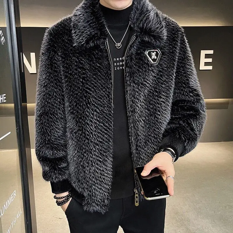 High Quality Men Faux Marten Overcoats Male Fashion Short Large Size Fur Jacket Winter New Slim Fit Hooded Thicken Warm Outwear