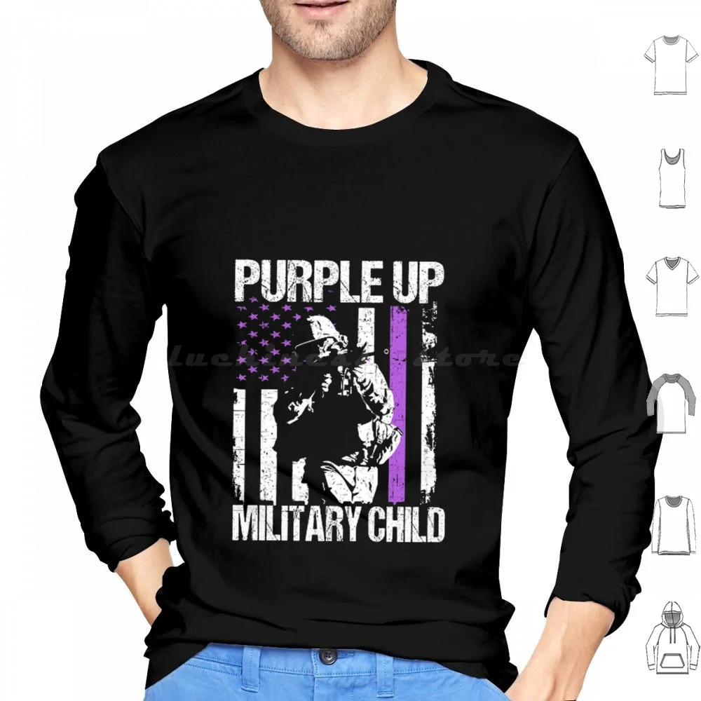 Purple Up For Military American Flag Shirt Hoodie cotton Long Sleeve Awareness Ribbon Purple Up Military Child Purple Month