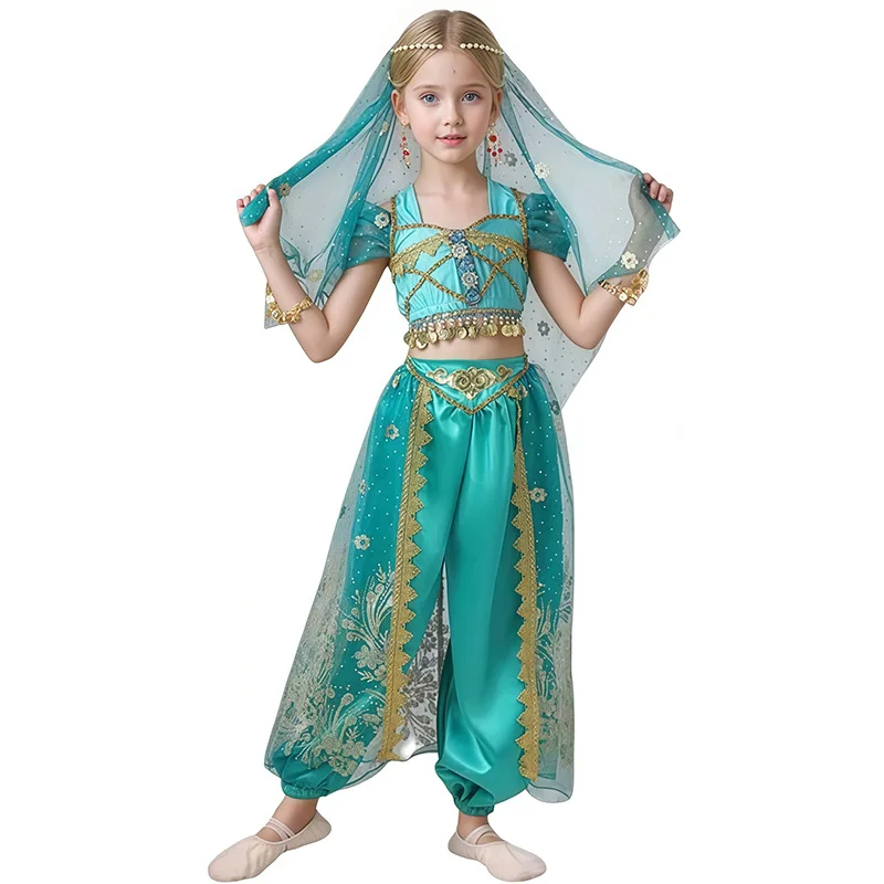 

Детский комплект для танца живота индийской принцессы, восточный индийский танец, сари, одежда для выступлений для девочек, детская сценическая одежда