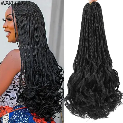 24 "18" 14 "trecce arricciate francesi all'uncinetto Trecce a scatola all'uncinetto con estremità ricci Capelli sintetici Capelli intrecciati ricci francesi per donne nere