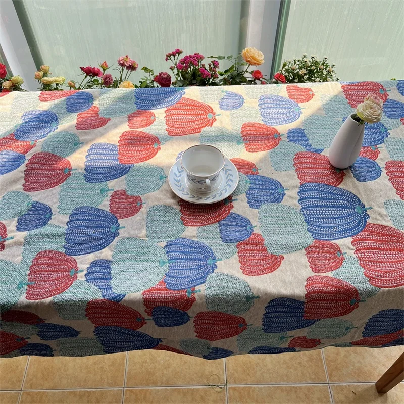 

Rustic Cotton Linen Tablecloth Long Rectangle Flag Tablecloth Japanese Style Pumpkin Pattern Home Textile Dining Table Cloth