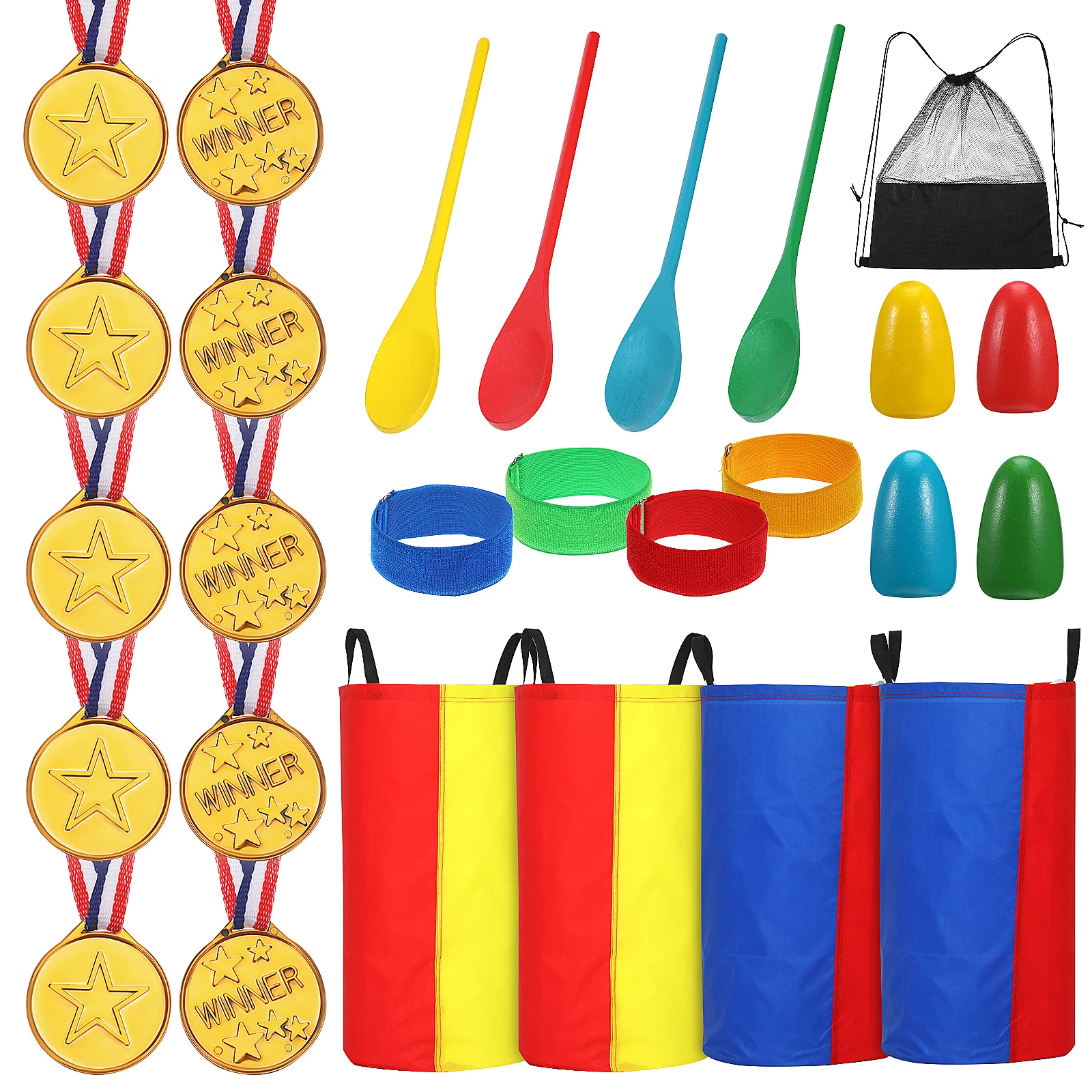1 set Outdoor Games Set Sack Race Spoon Relay Three Legged Race Medals Competitive Family Outdoor Birthday Games