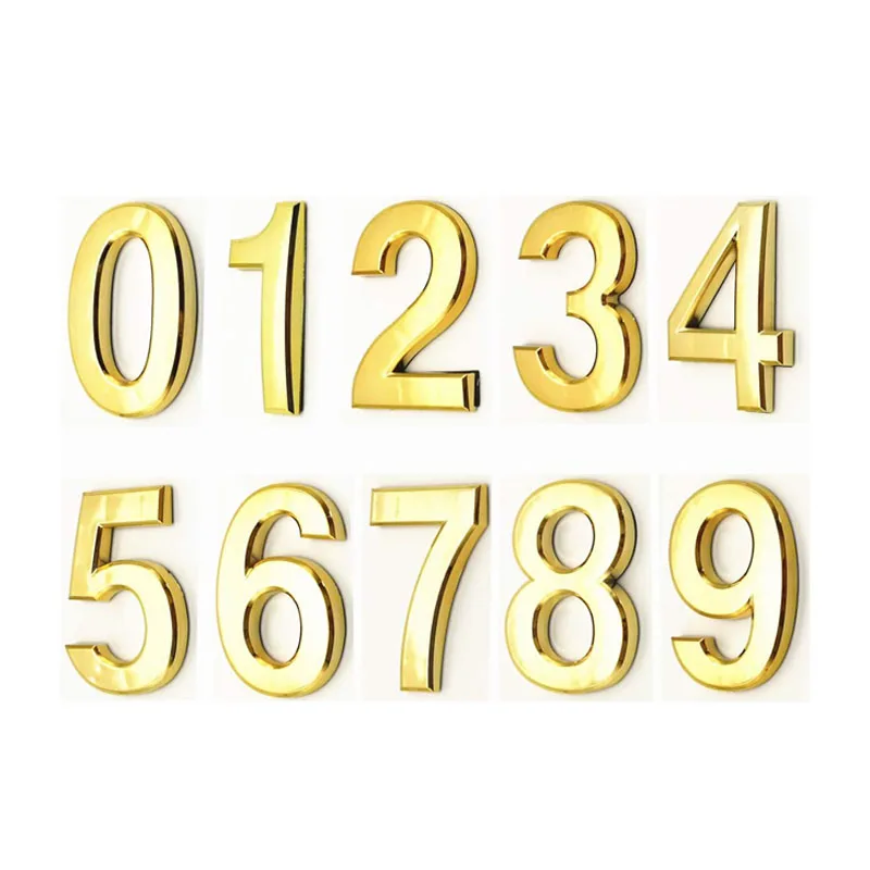 3D Numeral Door Plaque House Drawer Sign Gate Digits 0 to 9 ABS Number Tag Hotel Home Sticker Address Door Label Gold