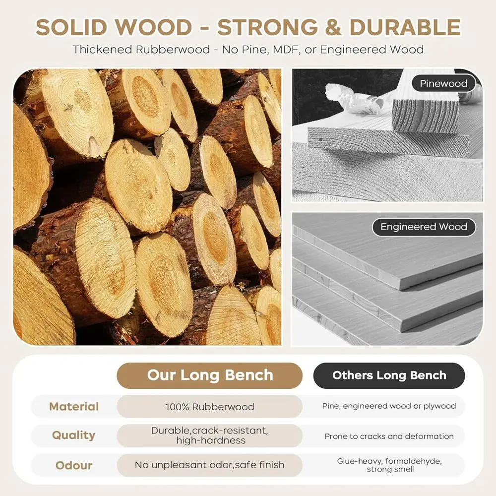 Beige Chenille Tufted Upholstered Ottoman Bench, 47.2 Long Entryway Indoor, Living Room, Dining Room Bench with Rubberwood Legs