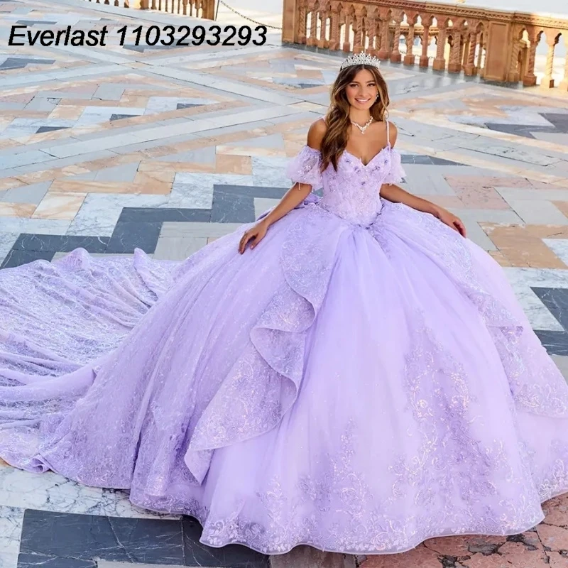 فستان الشمبانيا Quinceanera ، ثوب الكرة ، دانتيل التول ، مطرز بالخرز ، أكمام قابلة للفصل ، حلوة 16 ، TQD271 ، 15