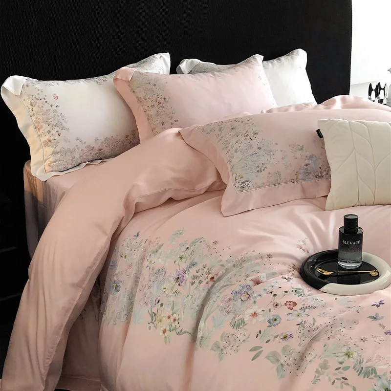 High end Tencel cotton bed four piece set, new skin friendly and nude sleeping, spring and summer countryside printed bed sheets