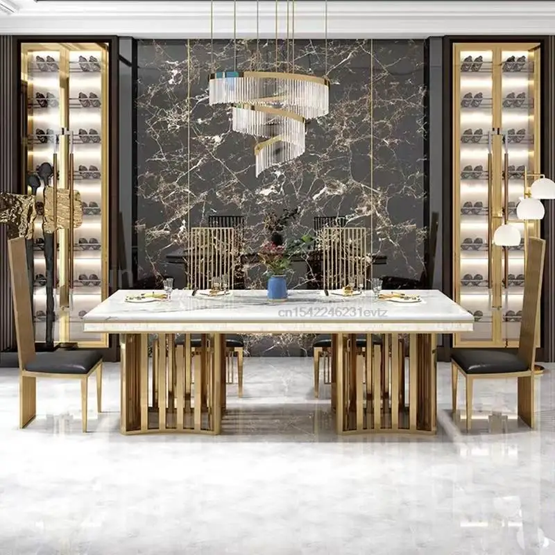 Luxury White Marble Dining Table And Chair Combination Rectangular Kitchen Tables Italian Type Large Concise Modern Furniture