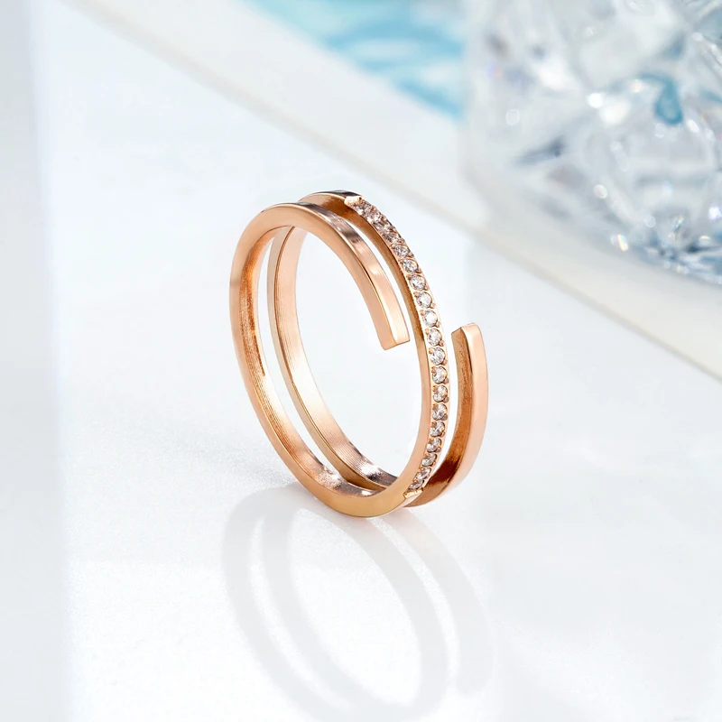 Crossover Von Doppel Schichten Form Cnc Micro-set Zirkon Ring Für Frauen Schmuck Edelstahl Ehering Großhandel Viele – Detail 9