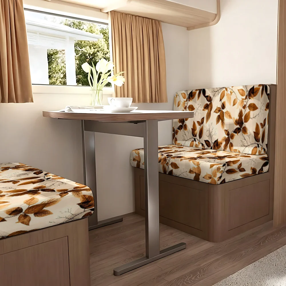 2pcs Vintage Brown Autumn Leaf RV Dinette Booth Seat Cover Stretch Elastic Camper Bench Cushion Slipcover Farmhouse Fall Decor