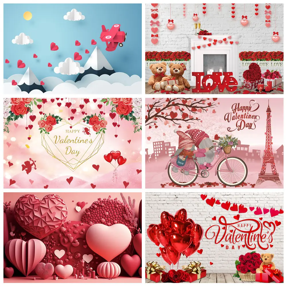 

February 14 Valentine's Day Photography Backdrops Romantic Valentine Red Love Heart Balloon Background Decor Photo Studio Props