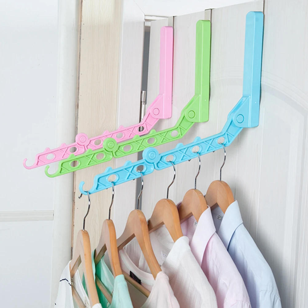 

2 Pcs Clothes Hanging Rack Rod Hook Laundry Drying Hanger 6 Holes Foldable Portable Poratble Underwear Socks Student