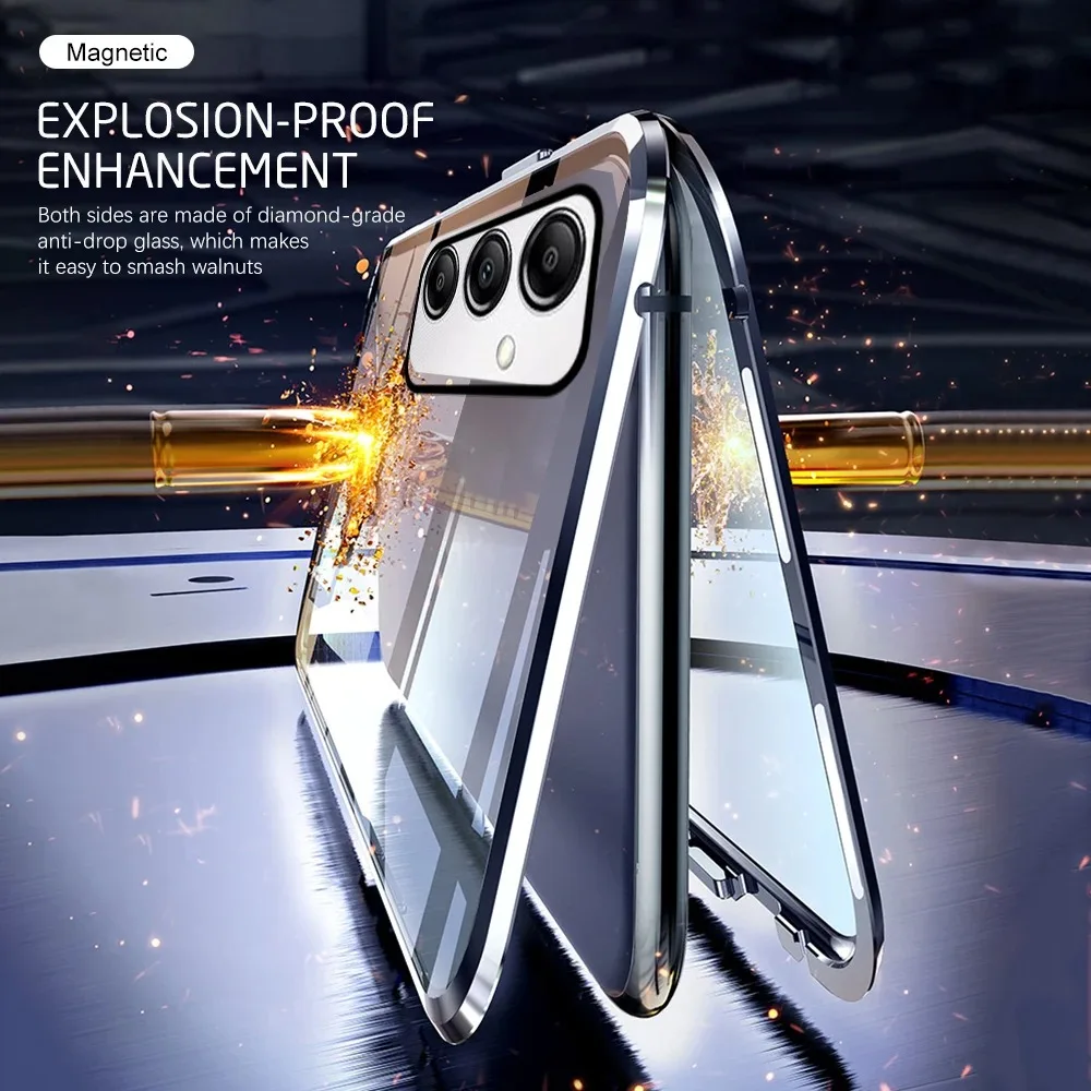 Double Sided Magnetic Adsorption Metal Bumper Glass Case for Samsung S25Ultra S24 S23 FE A16 A55 A35 A15 A34 A54 A52 A12 A14 A24
