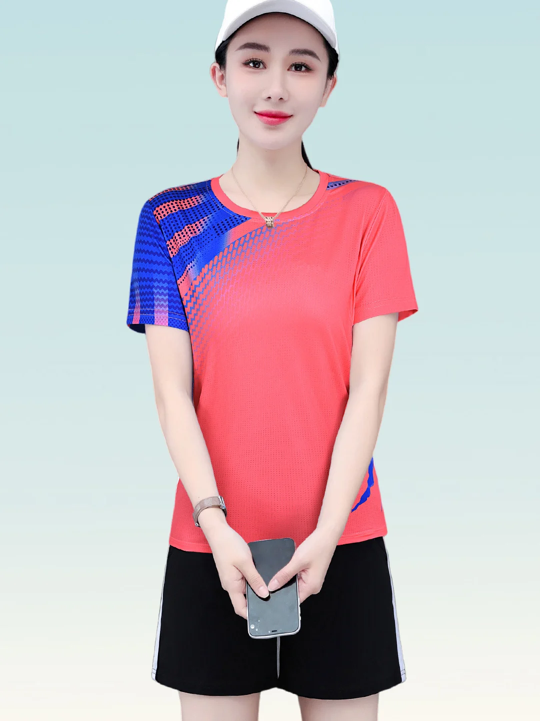 

Summer Ice Silk Qui Dry Sport Set Women's Faion Anti-Aging Loose ort Sve orts Morning Run Комплект из двух предметов из полиэстера ...