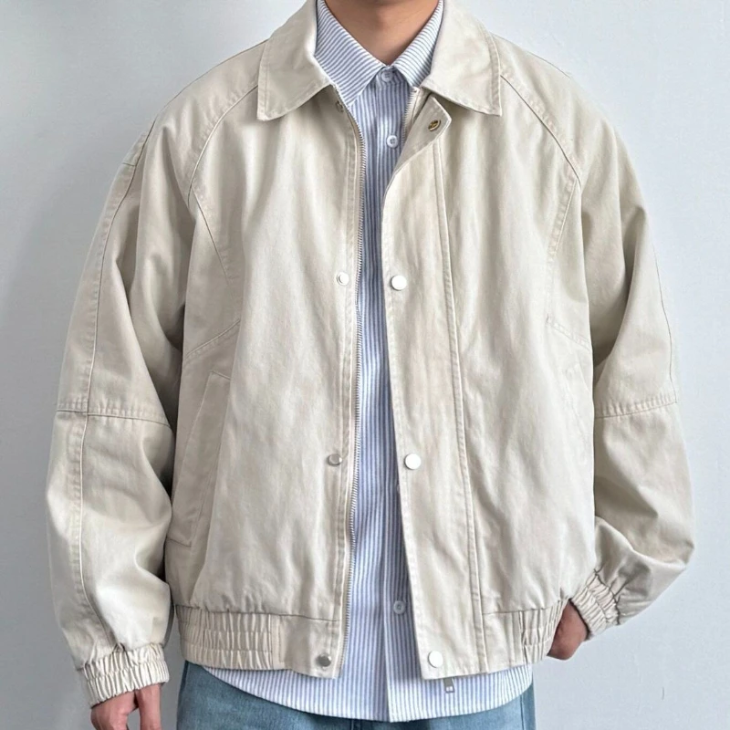 Vintage Washed Cotton Lapel Workwear Jacket Versatile 2026 Spring New Japanese Style Loose Casual Deconstructed Outerwear