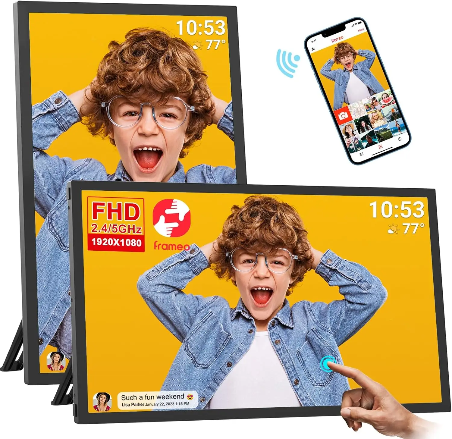 64GB 21.5inch FRAMEO Digital Photo Frame with 1920x1080 FHD IPS LCD Touch Screen, Dual-WiFi Share Photos & Videos Via Frameo App