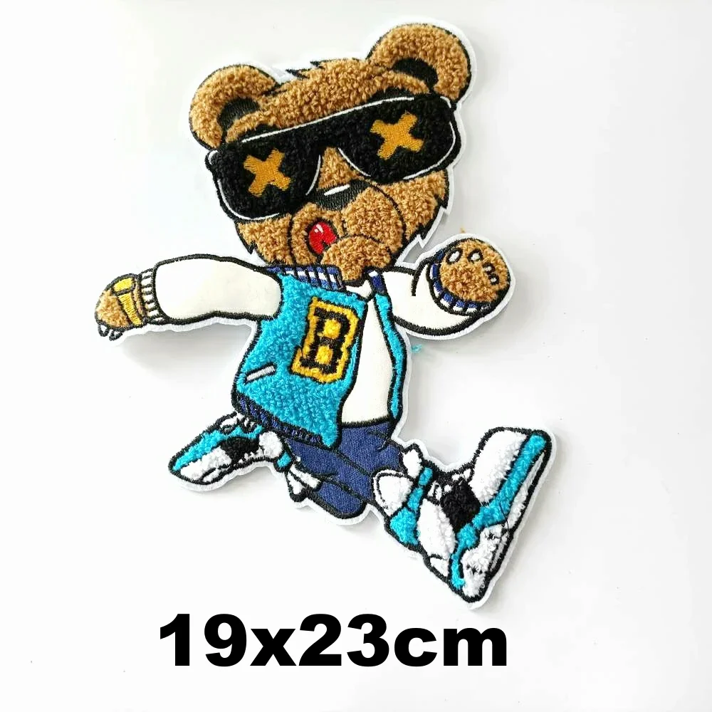 Wholesale Embroidery Chenille Letter Bear Patch,running Bears Patches,cartoon Badges Appliques for Clothing,DIY Accessory FD3046