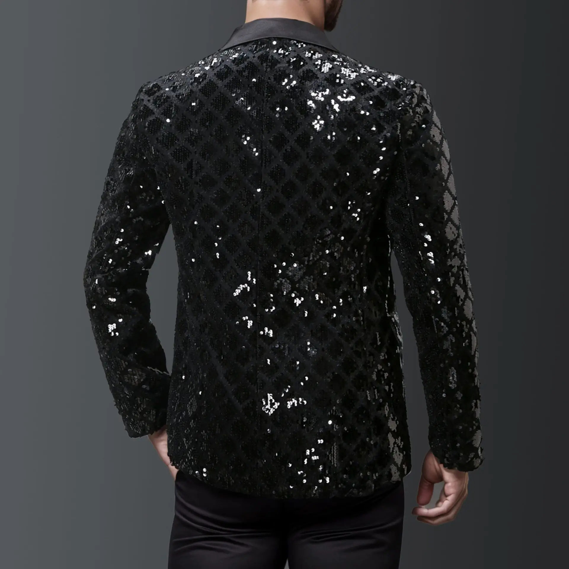 Chaqueta de traje de lentejuelas brillantes doradas para hombre, chaquetas de rendimiento de boda, abrigo de vestido de fiesta, Blazers negros