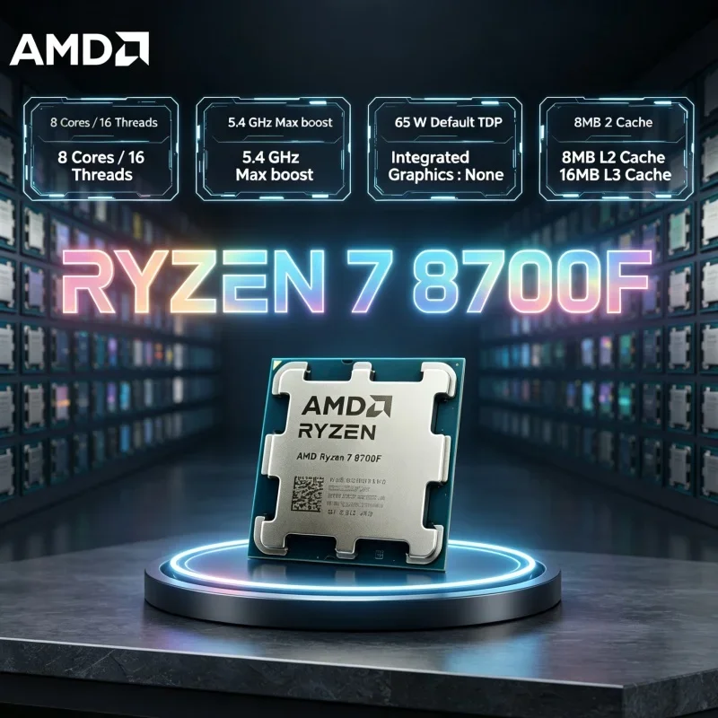 AMD R7 8700F Versatile Processor 8 Core 16 Thread 5GHz Zen 4 AM5 Socket CPU for Office Gaming Creative Work