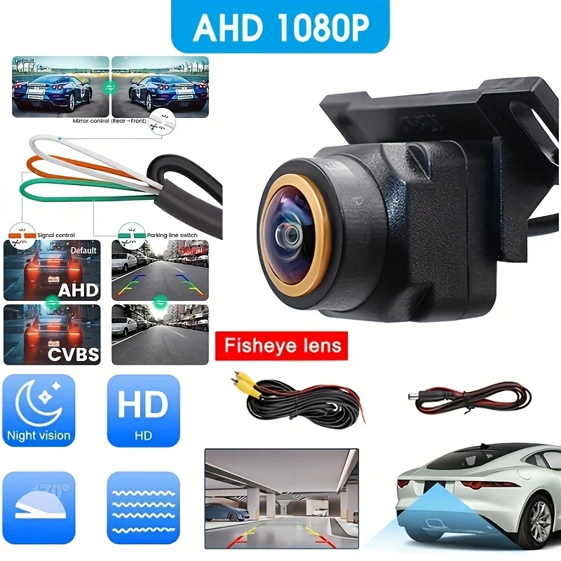 

AHD 1080P Резервная камера заднего вида «рыбий глаз» с ночным видением — универсальный дисплей для внедорожников, пикапов, захвата видео 1080p