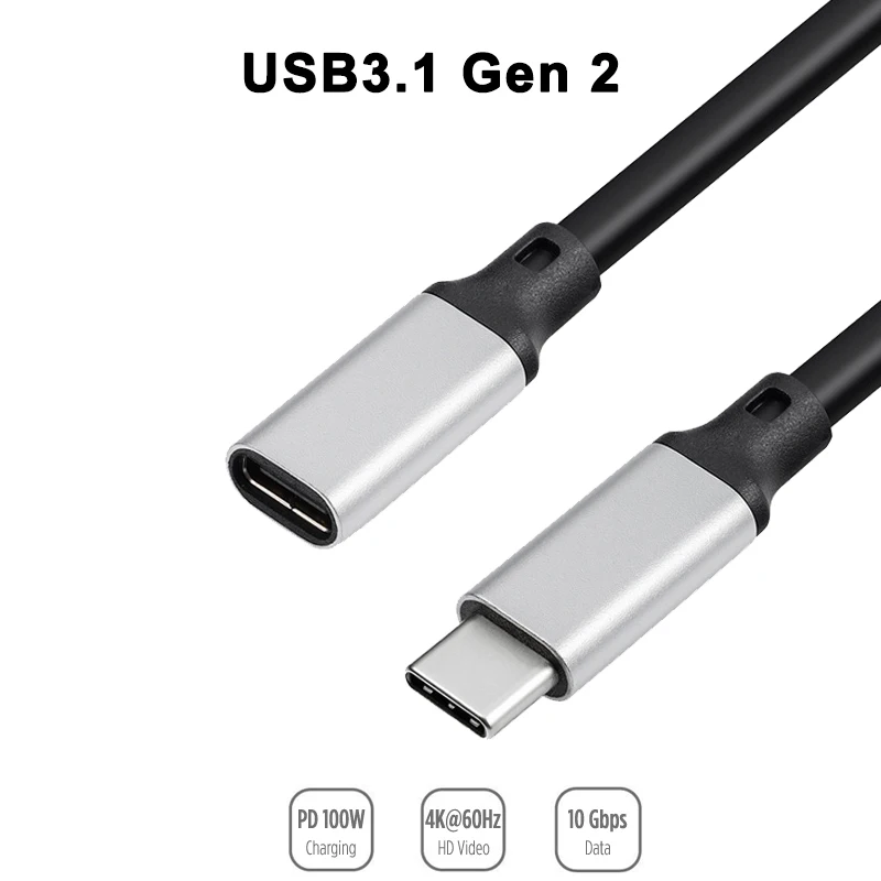 10Gbps Gen2 Type-C USB 3.1 Male to USB-C Female Extension Data 0.3M-2M 10W Charging Cable Extender Cord For Macbook Switch Phone